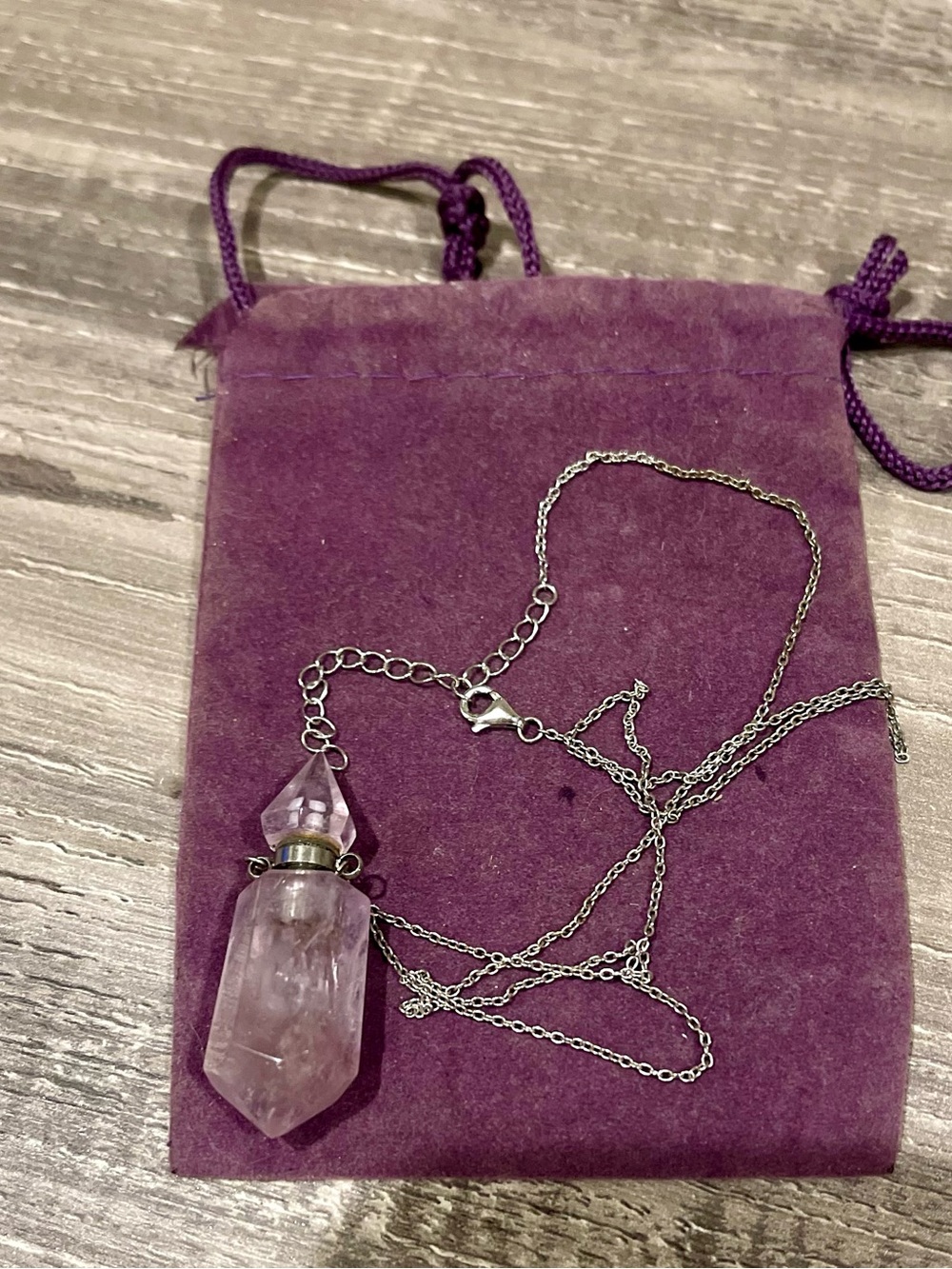 Authentic Fillable Amethyst Crystal Point Pendant Necklace : oil/note/spell